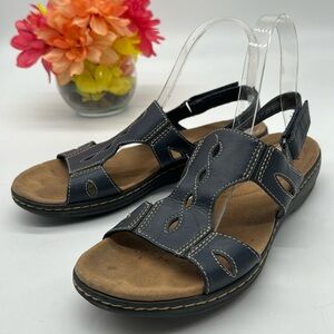 Clarks Collection Navy Blue Leather Sandals Size 8 MCS6911